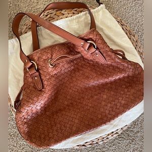 Cole Haan Taylor Drawstring Woodbury Heritage Weave - Brown Leather Shoulder Bag